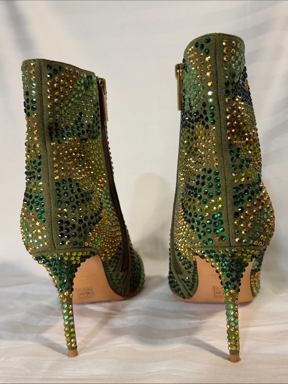 Kurt Geiger Green Crystal Embellished Pointed Ankle Boots
